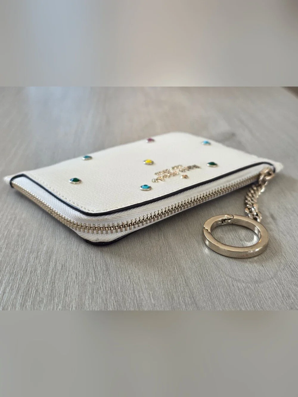 kate spade New York White Jeweled Zip Card Case Keychain